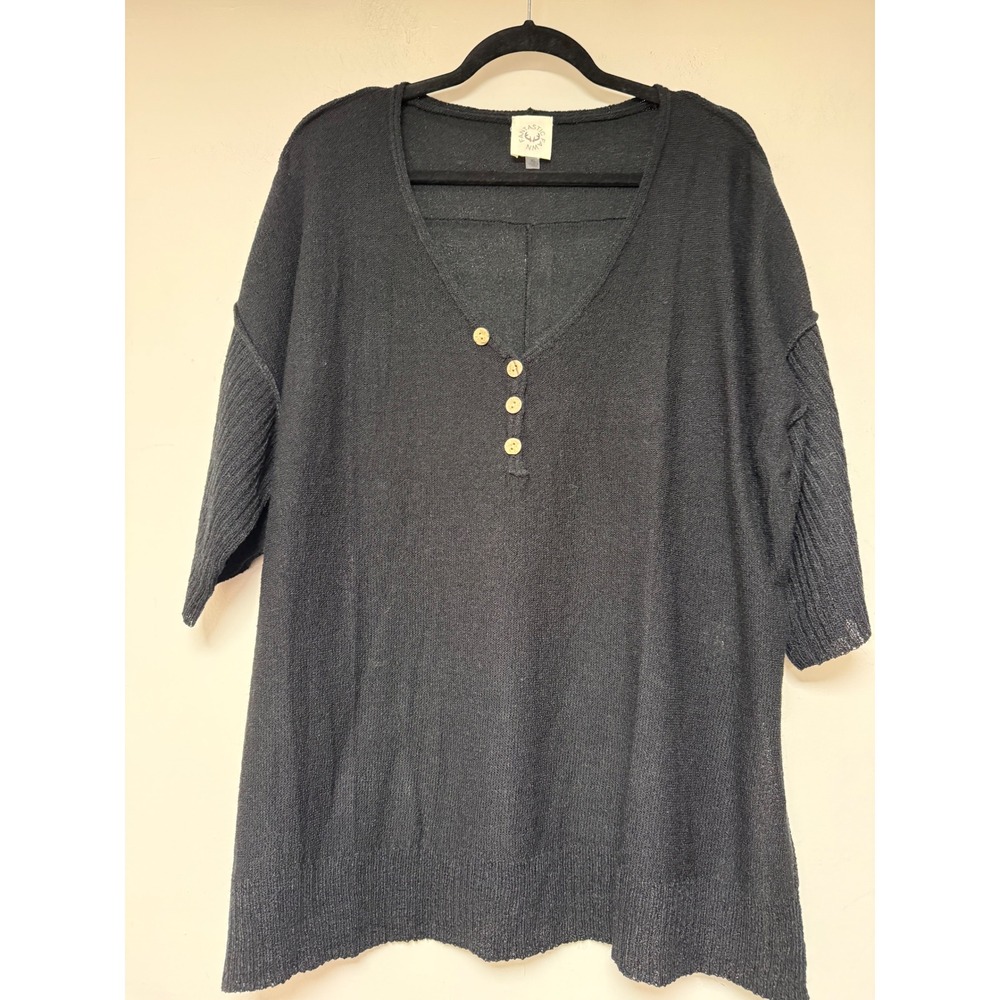 Fantastic Fawn Black Knit Henley Sweater Top Oversized XL Cozy